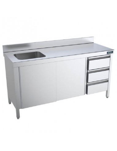 Mesa de trabajo con cubeta, puertas y cajones fondo 600 de Distform